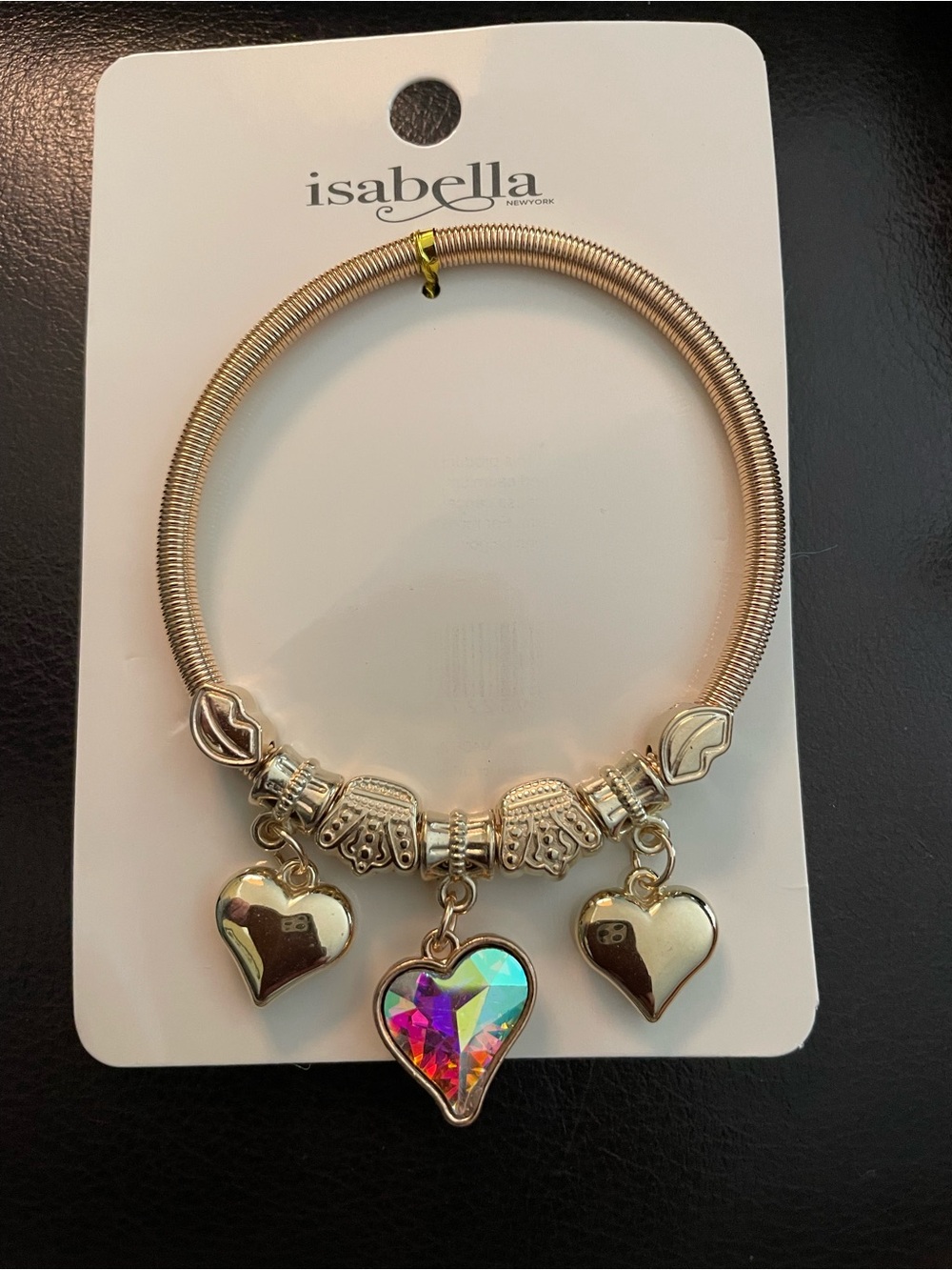 Isabella Gold Heart Charm stretch Bracelet with Iridescent Accent nwt